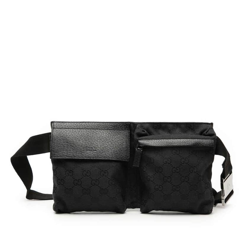 Gucci GG Canvas Double Pocket Belt Bag Black Canvas Very good condition - Front View