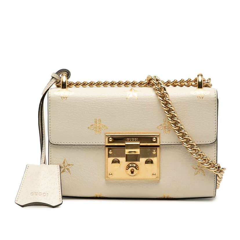 Gucci Small Leather Bee Star Padlock Crossbody White Leather Very good condition - Front View
