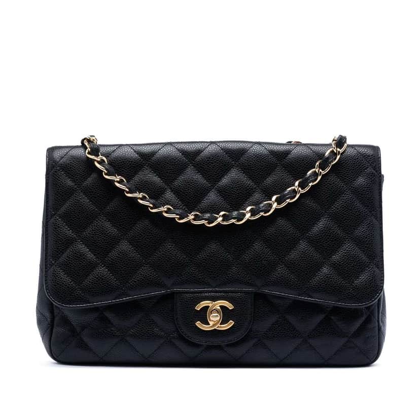 Chanel Jumbo Classic Caviar Single Flap Black Leather Good condition - Front View