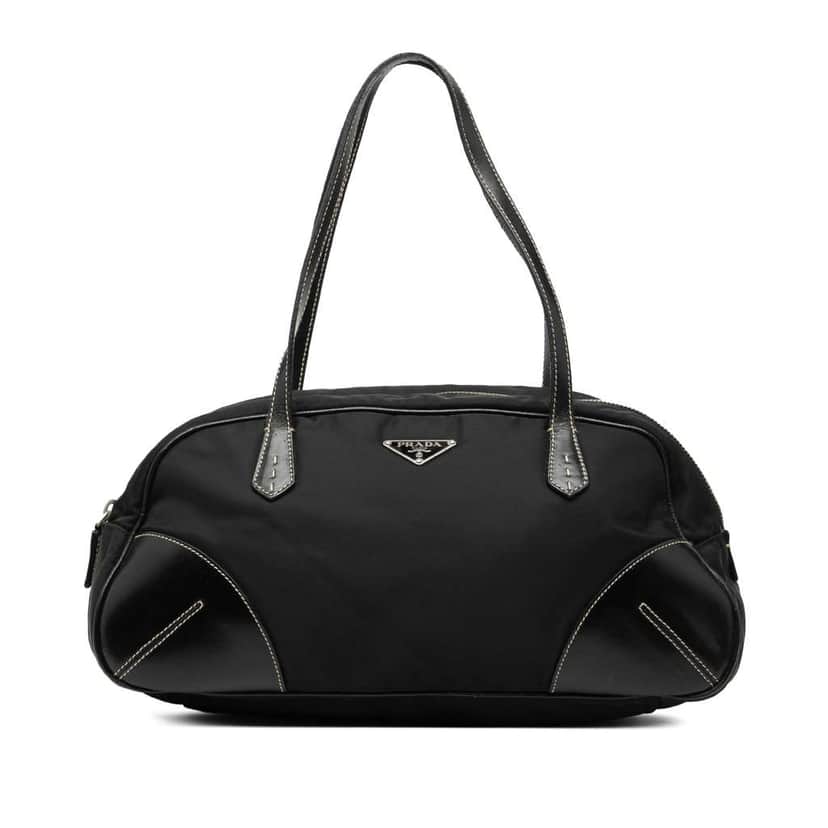 Prada Vitello Trimmed Tessuto Handbag Black Good condition - Front View