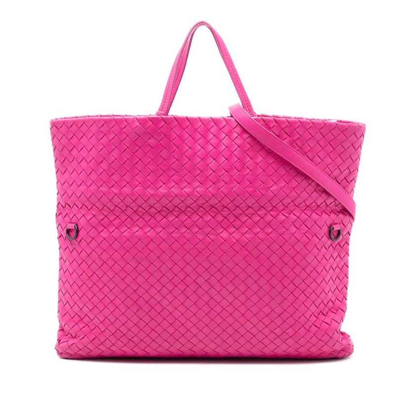 Bottega Veneta Nappa Intrecciato Fold Over Tote Pink Leather Very good condition - Front View