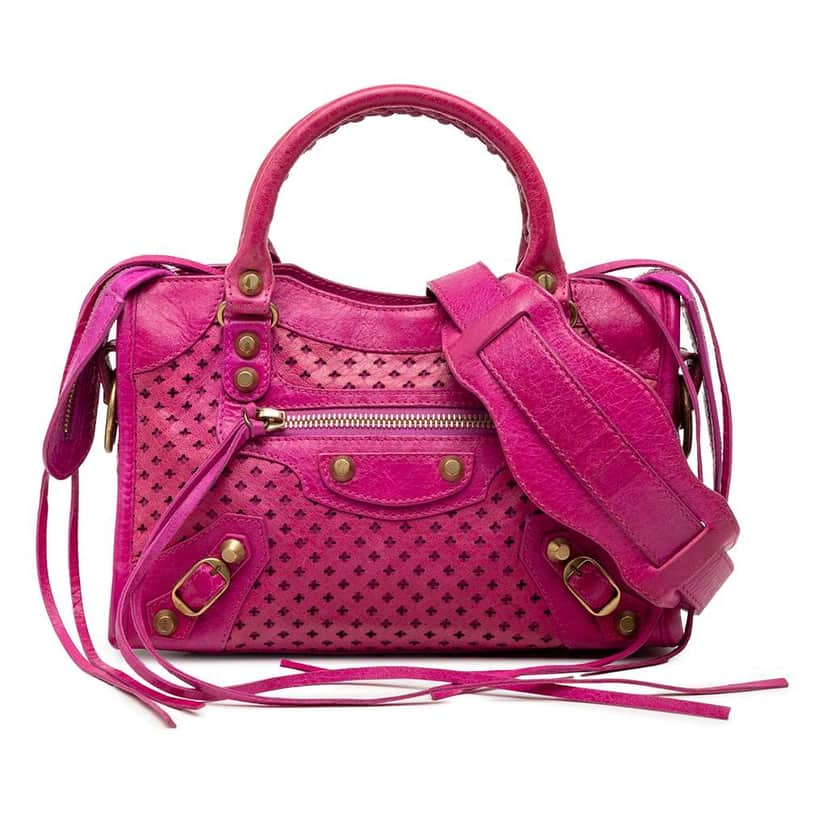 Balenciaga Mini Lambskin Motocross Stadio Laser Cut Cross Classic City Satchel Pink Leather Very good condition - Front View