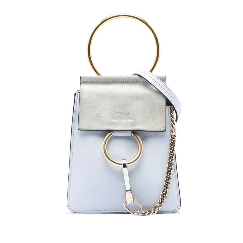 Chloé Mini Calfskin and Suede Faye Bracelet Bag Grey Leather Very good condition - Front View