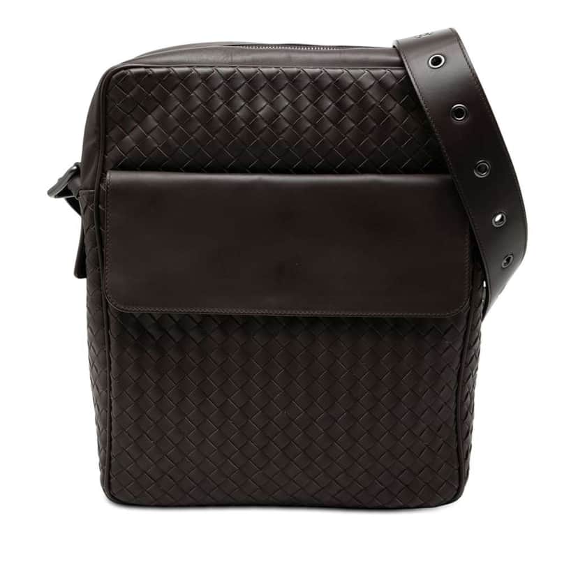 Bottega Veneta Nappa Intrecciato Front Pocket Crossbody Brown Leather Good condition - Front View