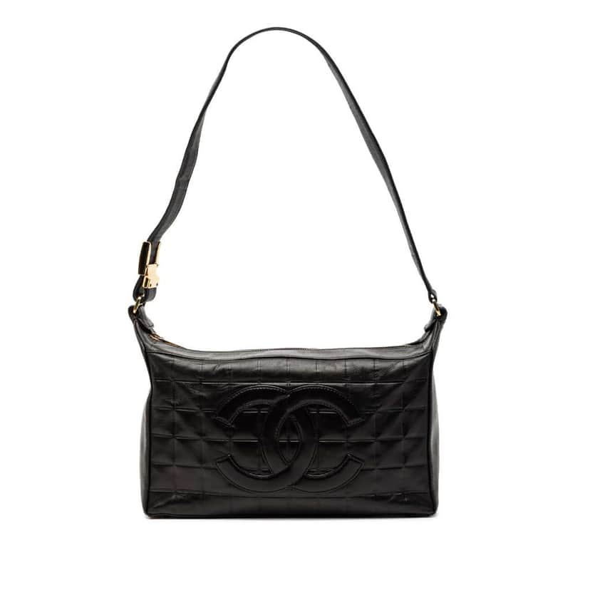 Chanel Medium Lambskin Chocolate Bar Shoulder Bag Black Leather Good condition - Front View
