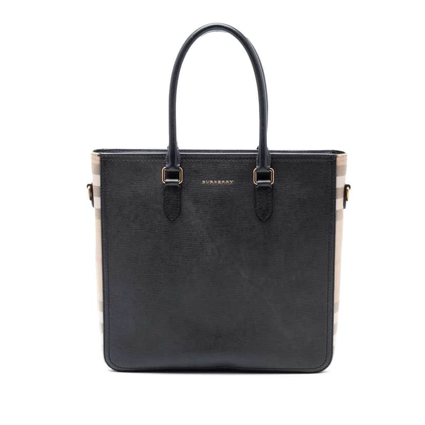 Burberry Leather and Mega Check Canvas Banwell Tote Black Leather Very good condition - Front View