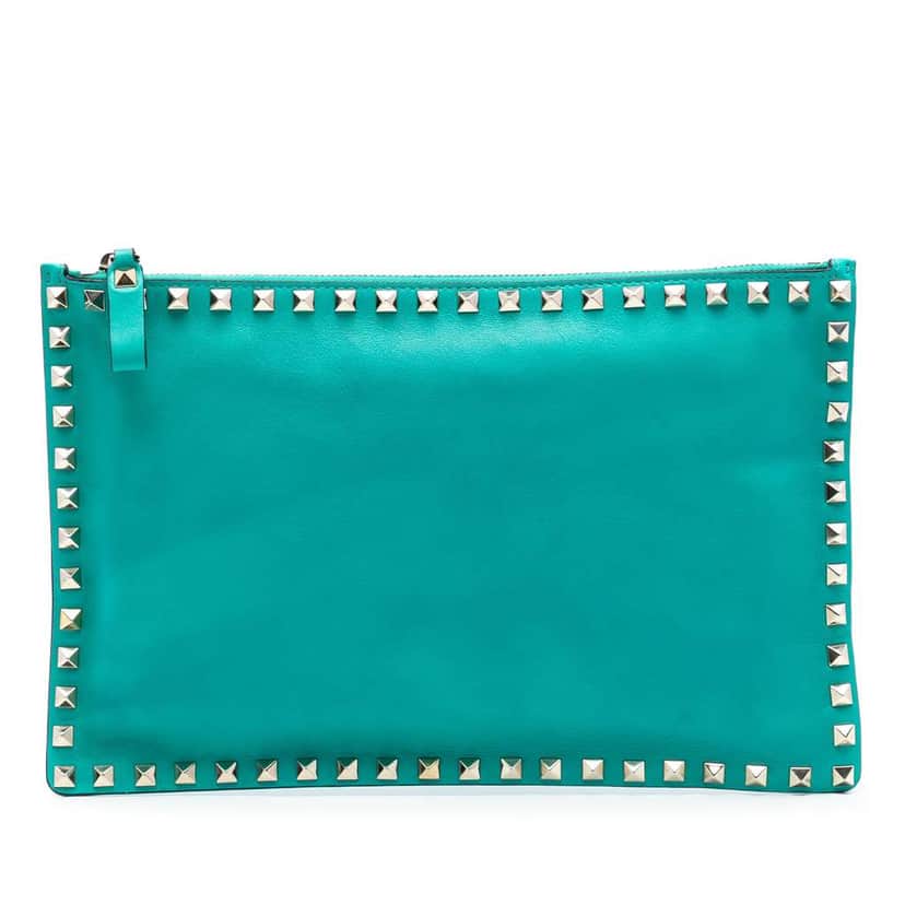 Valentino Leather Rockstud Clutch Blue Leather Very good condition - Front View