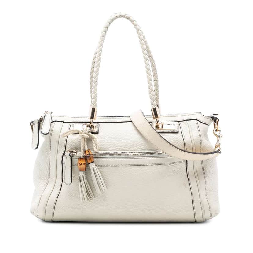 Gucci Pebbled Calfskin Bella Satchel White Leather Very good condition - Front View
