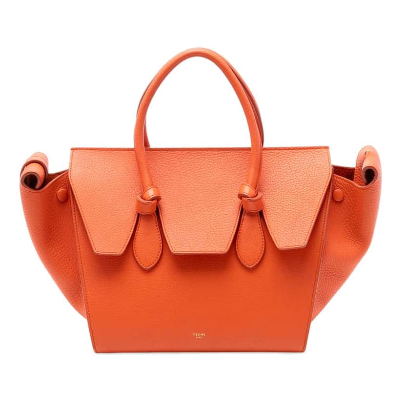 Celine Small Grained Calfskin Tie Knot Handbag Orange Leather Good condition - Front View