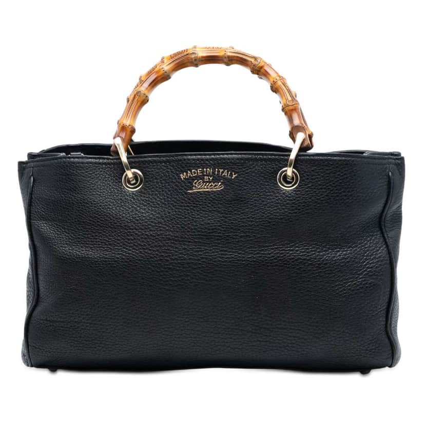 Gucci Medium Calfskin Bamboo Shopper Satchel Black Leather Very good condition - Front View