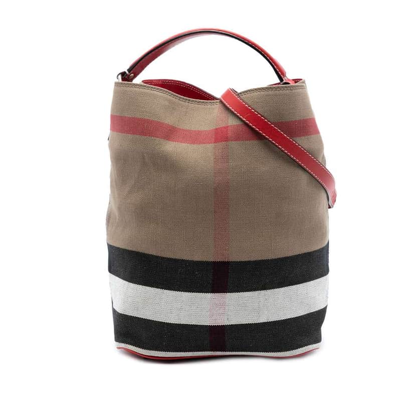 Burberry Medium Mega Check Canvas Ashby Bucket Bag Brown Canvas Very good condition - Front View