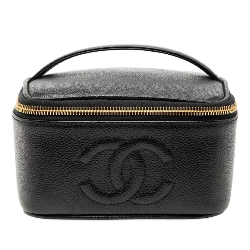 Chanel CC Caviar Vanity Case Black Leather Very good condition - Front View