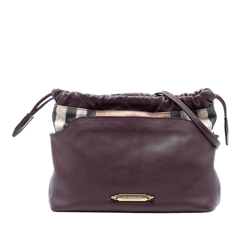 Burberry House Check Canvas and Calfskin Little Crush Crossbody Red Leather Very good condition - Front View
