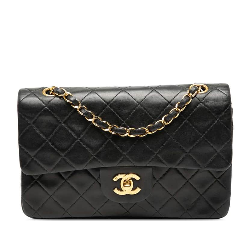 Chanel Small Classic Lambskin Double Flap Black Leather Very good condition - Front View