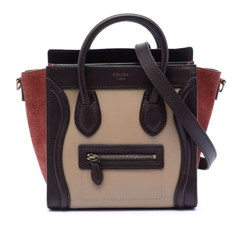 Celine Nano Tricolor Calfskin and Suede Luggage Tote Brown Leather Good condition - Front View