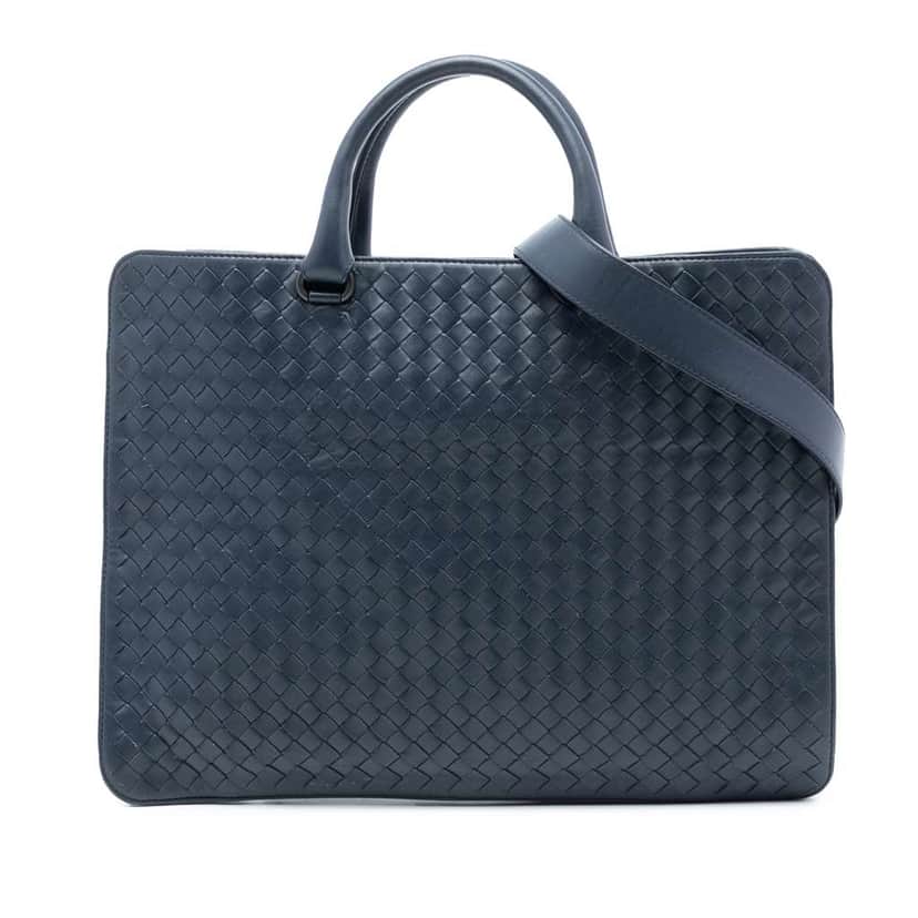 Bottega Veneta Nappa Intrecciato Business Bag Blue Leather Good condition - Front View