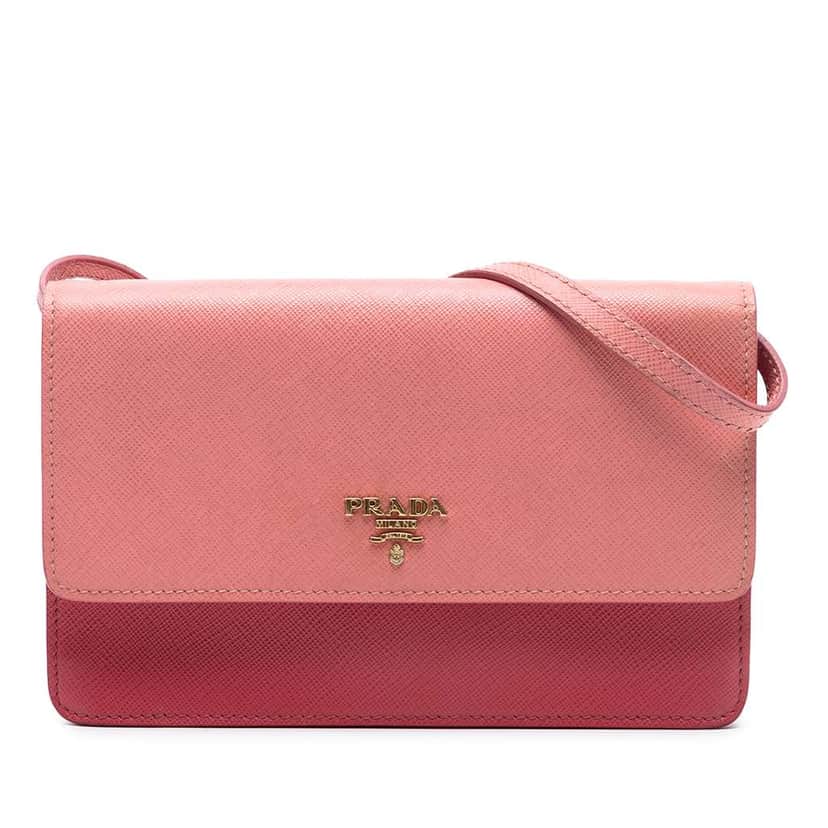 Prada Bicolor Saffiano Lux Wallet On Strap Pink Leather Very good condition - Front View