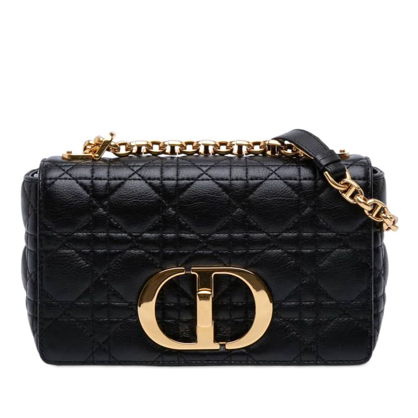 Dior Small Calfskin Cannage Caro Bag Black Leather Good condition - Front View