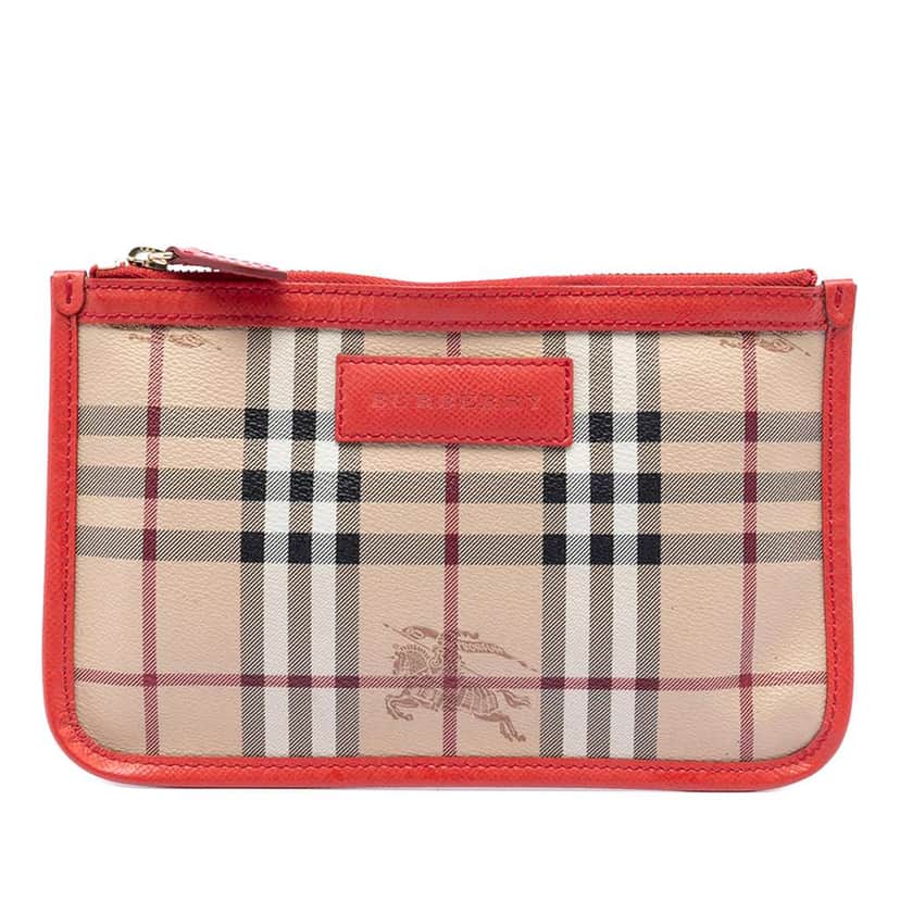 Burberry Haymarket Check Coated Canvas Pouch Brown Canvas Very good condition - Front View