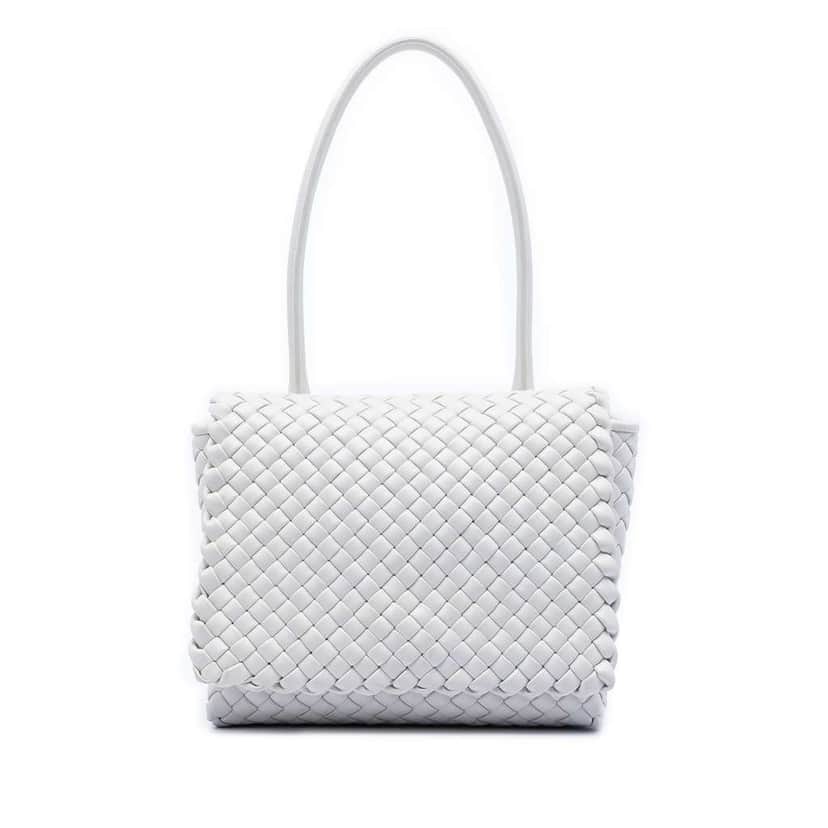 Bottega Veneta Nappa Intrecciato Patti Shoulder Bag White Leather Very good condition - Front View