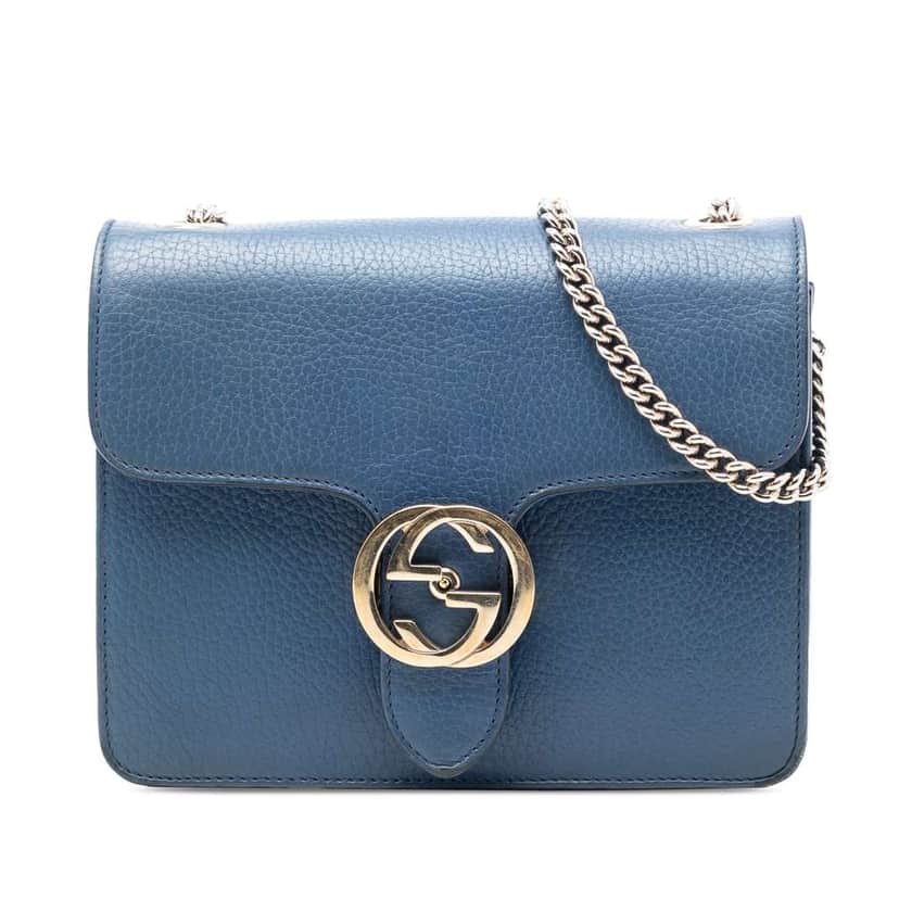 Gucci Small Dollar Calfskin Interlocking G Crossbody Blue Leather Very good condition - Front View