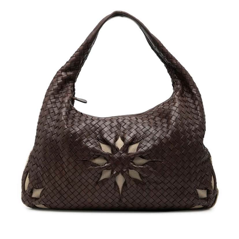 Bottega Veneta Large Nappa Intrecciato Floral Cutout Veneta Hobo Brown Leather Very good condition - Front View