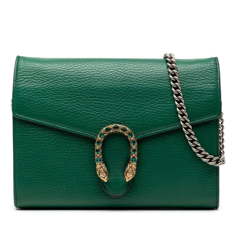 Gucci Leather Dionysus Wallet on Chain Green Leather Very good condition - Front View