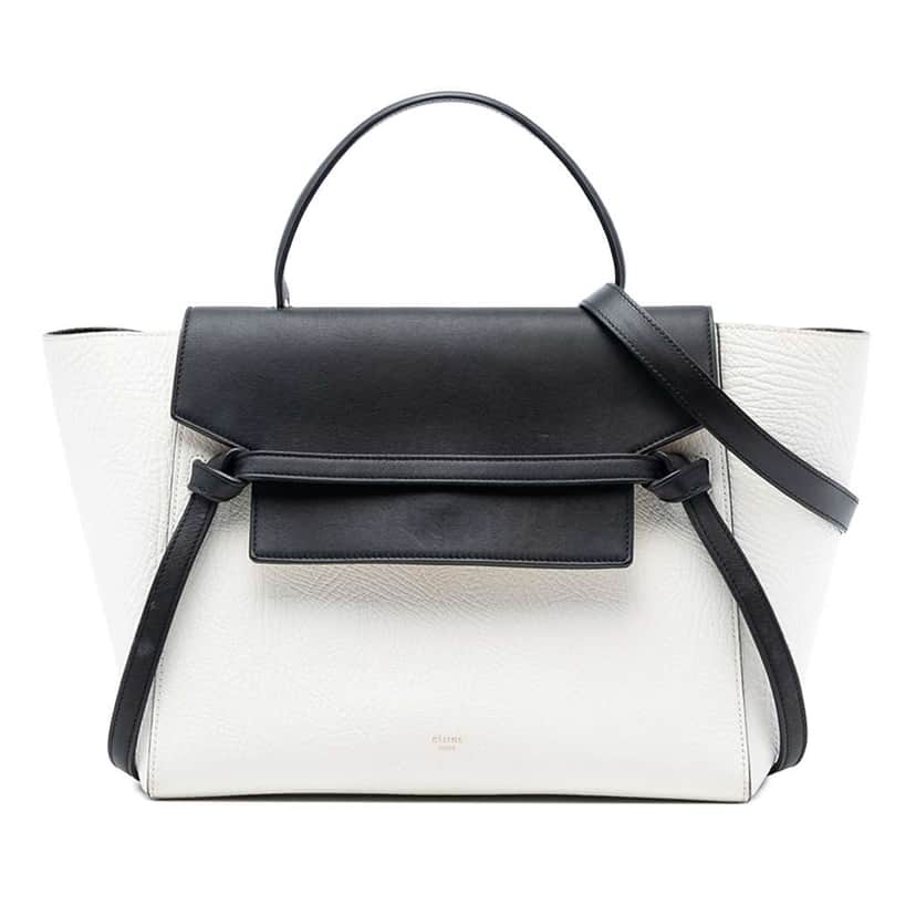 Celine Mini Bicolor Grained Calfskin Belt Bag White Leather Very good condition - Front View