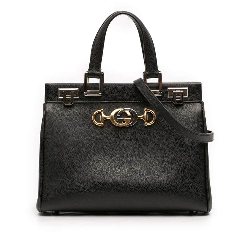 Gucci Small Grained Calfskin Zumi Top Handle Bag Black Leather Very good condition - Front View