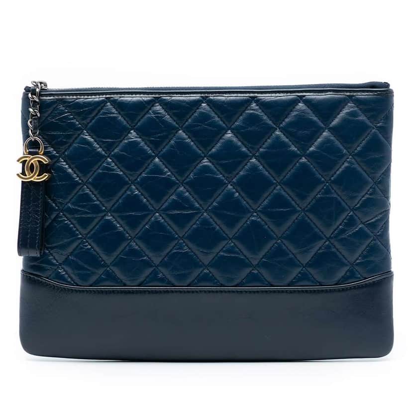 Chanel Medium Aged Calfskin Gabrielle O Case Clutch Blue Leather Very good condition - Front View
