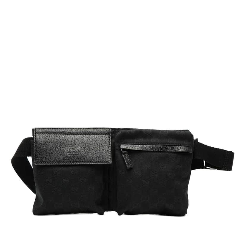 Gucci GG Canvas Double Pocket Belt Bag Black Canvas Very good condition - Front View