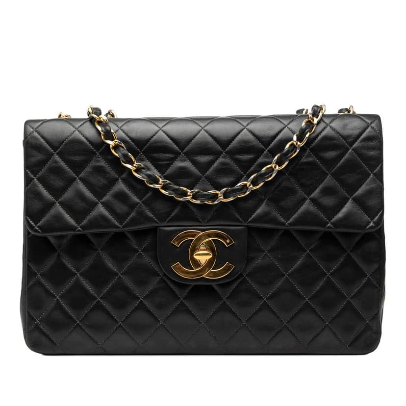 Chanel Maxi XL Classic Lambskin Single Flap Black Leather Good condition - Front View