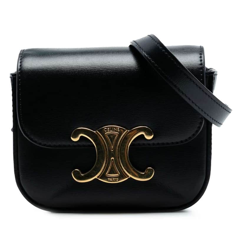 Celine Mini Shiny Calfskin Triomphe Crossbody Black Leather Very good condition - Front View