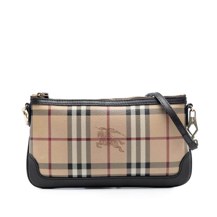 Burberry Haymarket Check Coated Canvas Peyton Crossbody Brown Canvas Very good condition - Front View