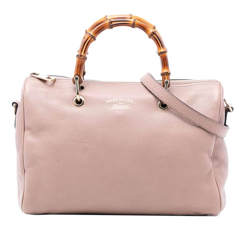 Gucci Medium Calfskin Bamboo Shopper Boston Bag Pink Leather Very good condition - Front View