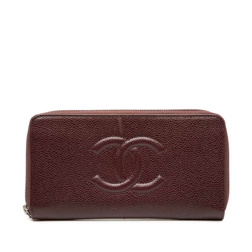 Chanel CC Caviar Zip Around Wallet Red Leather Very good condition - Front View
