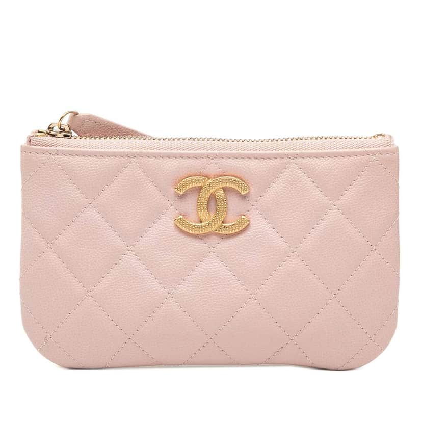 Chanel Mini Quilted Caviar O Case Pouch Pink Leather Very good condition - Front View