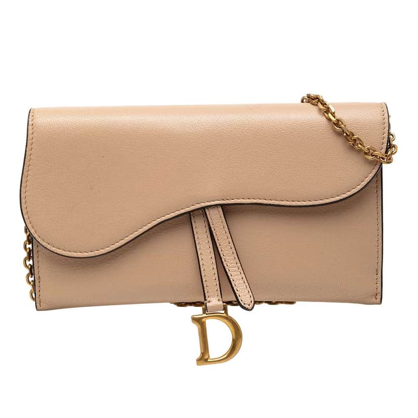Dior Calfskin Saddle Wallet on Chain Brown Leather Good condition - Front View