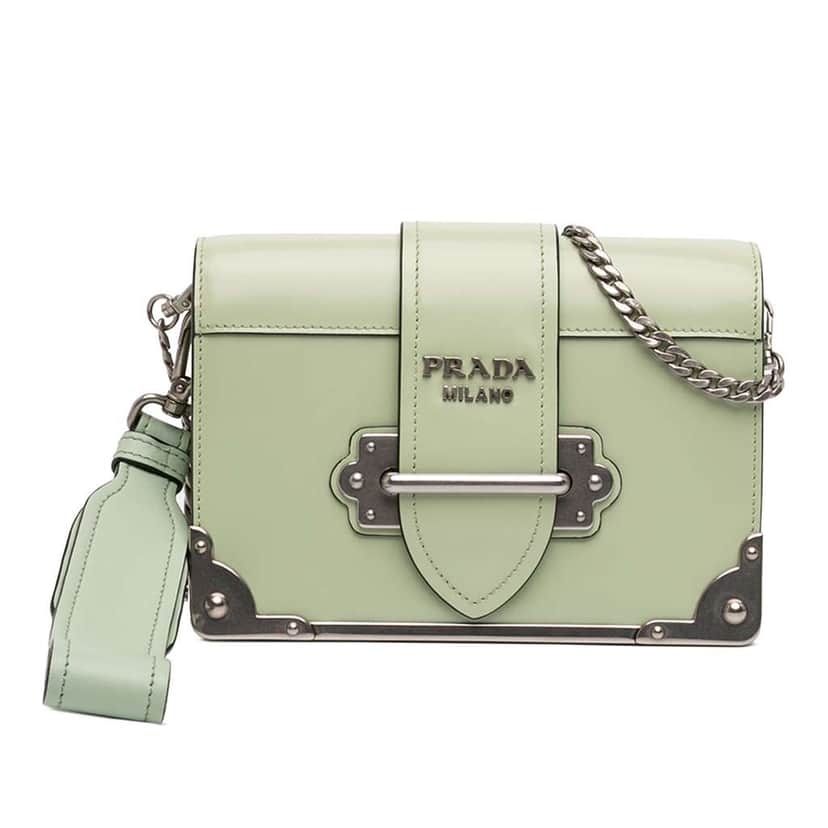 Prada Spazzolato Soft Calfskin Cahier Crossbody Green Leather Very good condition - Front View