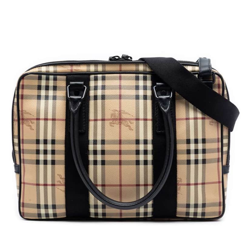 Burberry Haymarket Check Coated Canvas Business Bag Brown Canvas Good condition - Front View