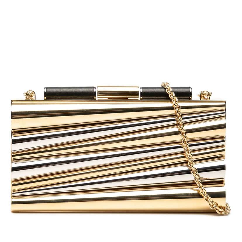 Salvatore Ferragamo Sara Battaglia Metal Sinila Clutch on Chain Gold Brass Very good condition - Front View