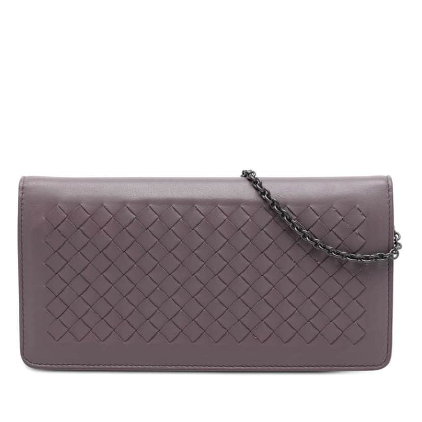 Bottega Veneta Nappa Intrecciato Continental Wallet on Chain Purple Leather Good condition - Front View