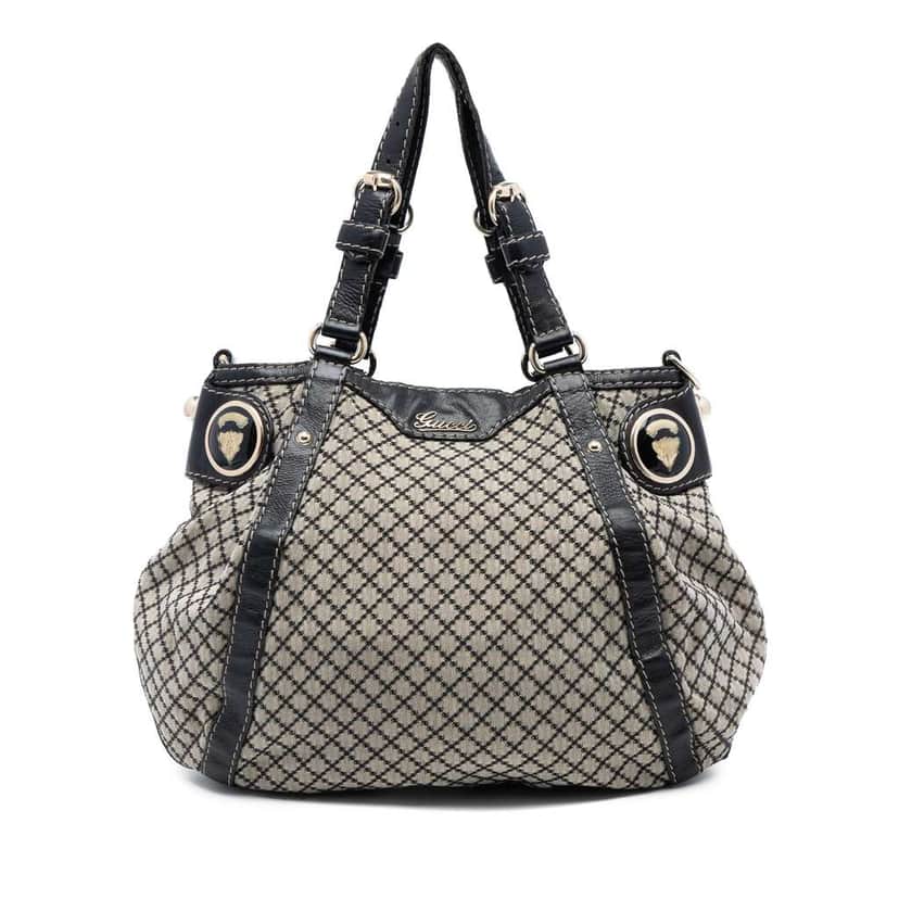 Gucci Diamante Canvas Crest Satchel Brown Canvas Very good condition - Front View