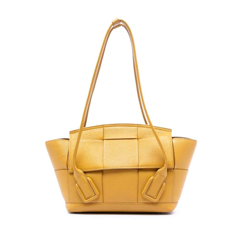 Bottega Veneta Small Goatskin Maxi Intrecciato Arco Satchel Yellow Leather Very good condition - Front View
