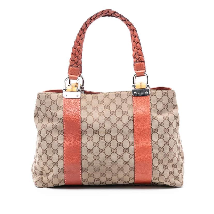 Gucci GG Canvas Bamboo Libeccio Tote Brown Canvas Very good condition - Front View
