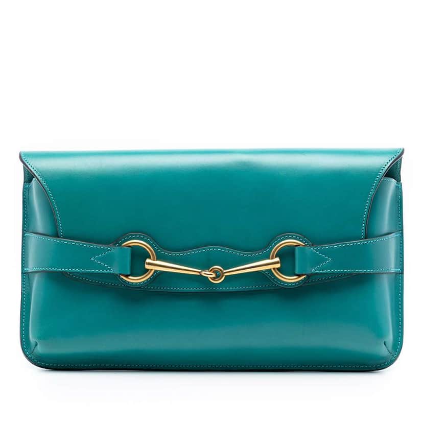 Gucci Calfskin Bright Bit Clutch Blue Leather Very good condition - Front View