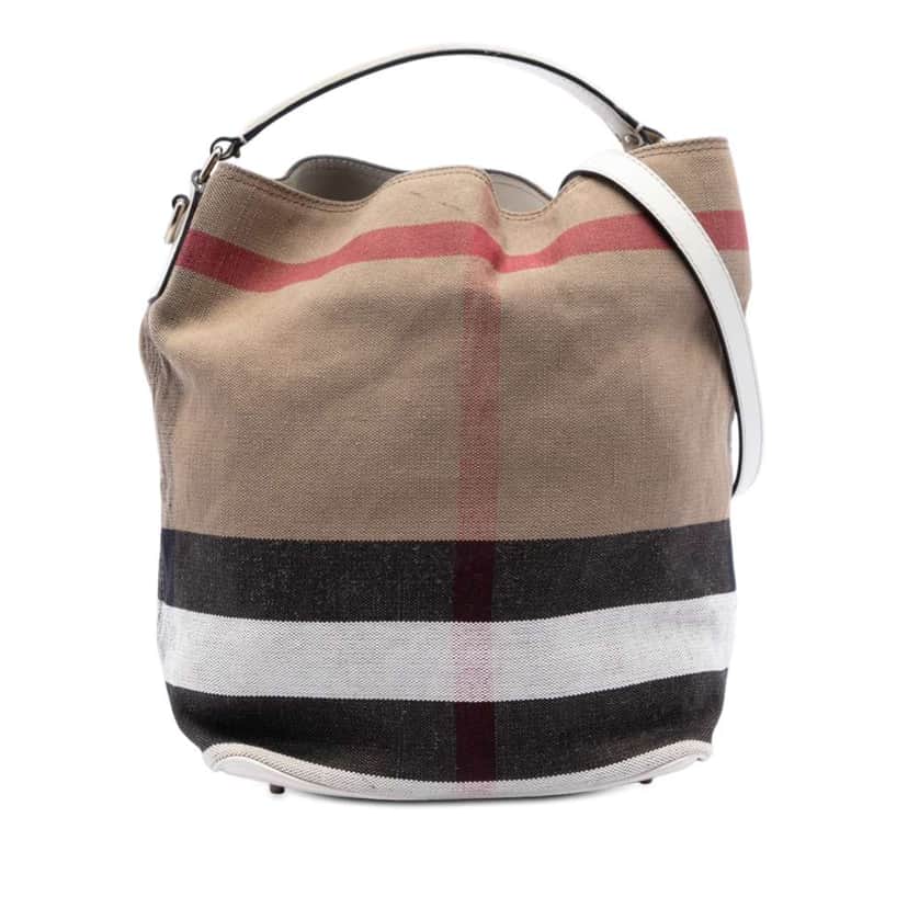 Burberry Medium Mega Check Canvas Ashby Bucket Bag Brown Canvas Very good condition - Front View