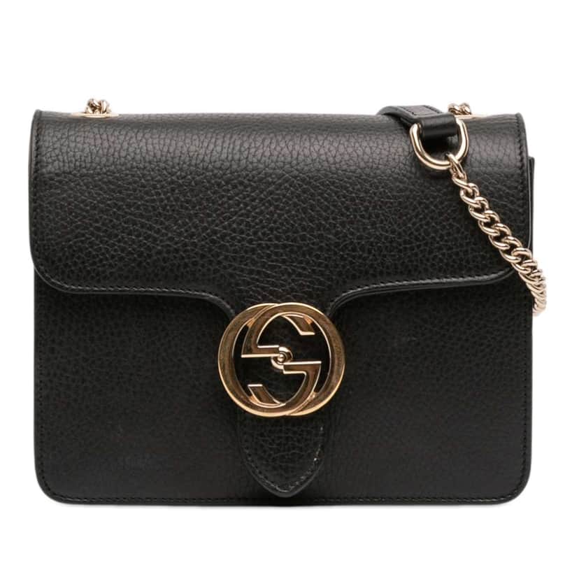 Gucci Small Dollar Calfskin Interlocking G Crossbody Black Leather Very good condition - Front View