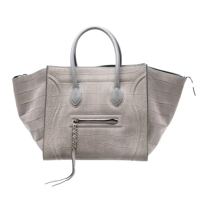Celine Medium Croc Embossed Leather Luggage Phantom Tote Grey Leather Good condition - Front View