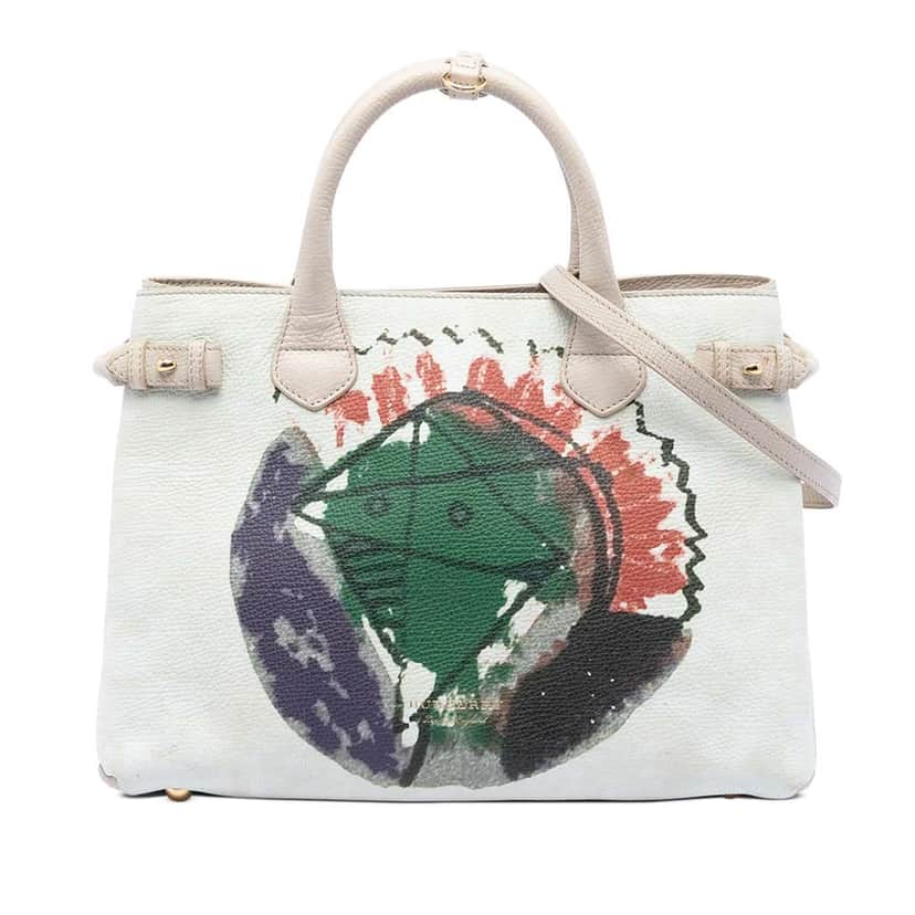 Burberry Medium Leather and House Check Canvas Pallas Head Banner Satchel White Leather Very good condition - Front View